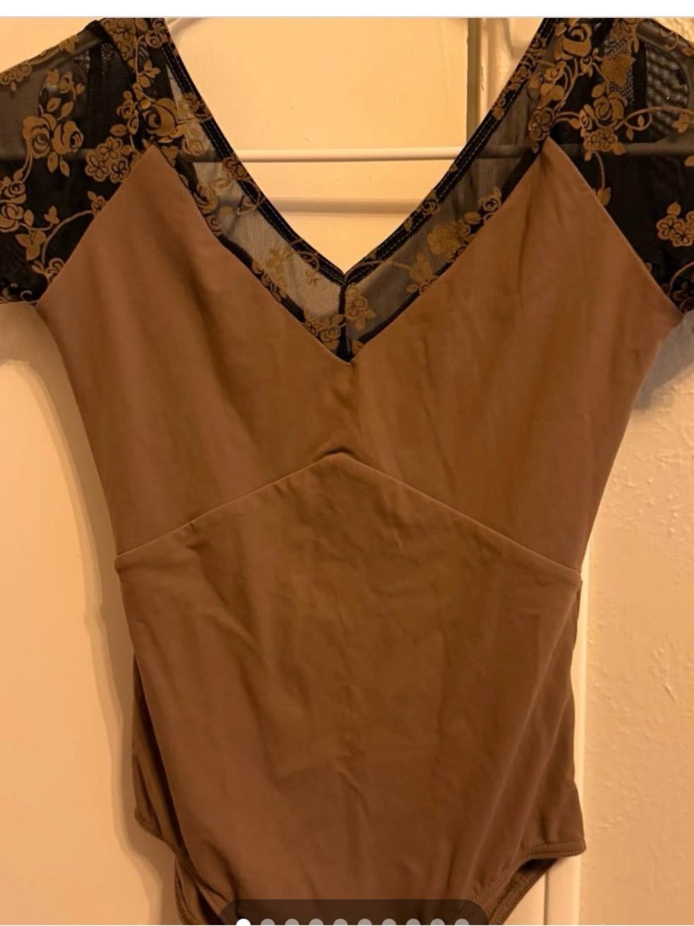 Nikolay leotard, small, brown with black lace trim, EUC
